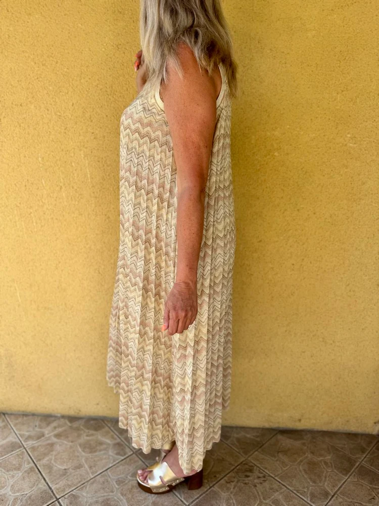 Robe plissée imprimée Luana beige