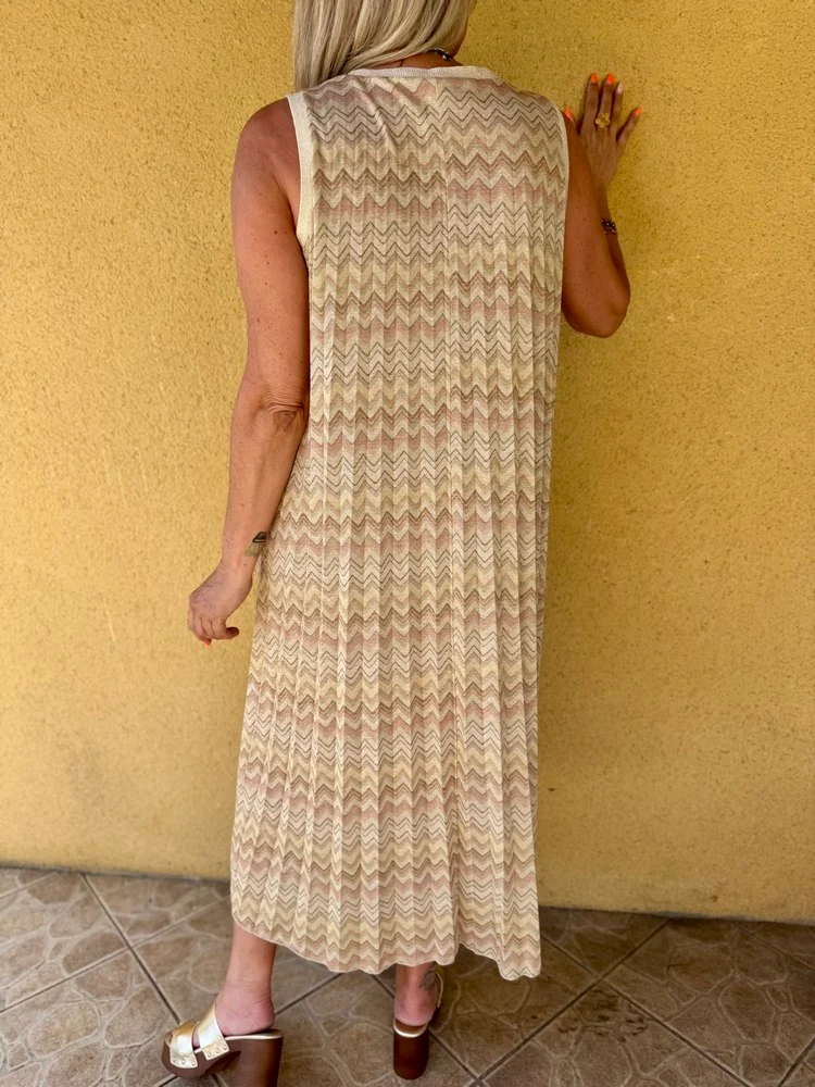 Robe plissée imprimée Luana beige