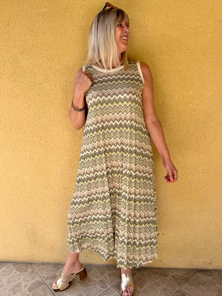 Robe plissée imprimée Luana kaki