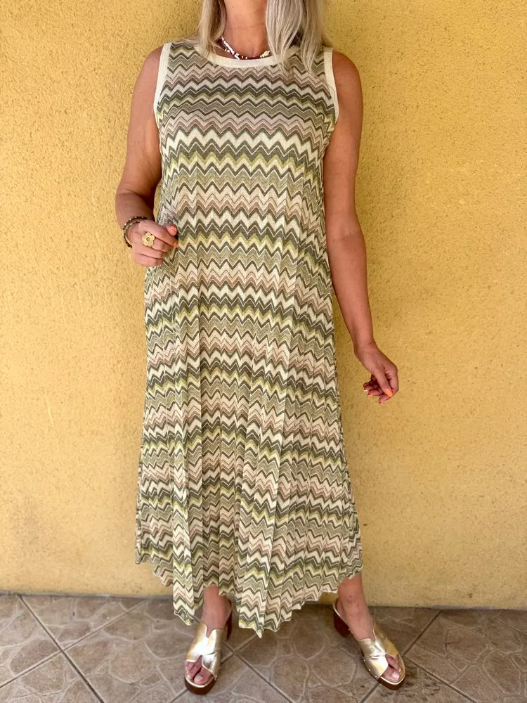 Robe plissée imprimée Luana kaki