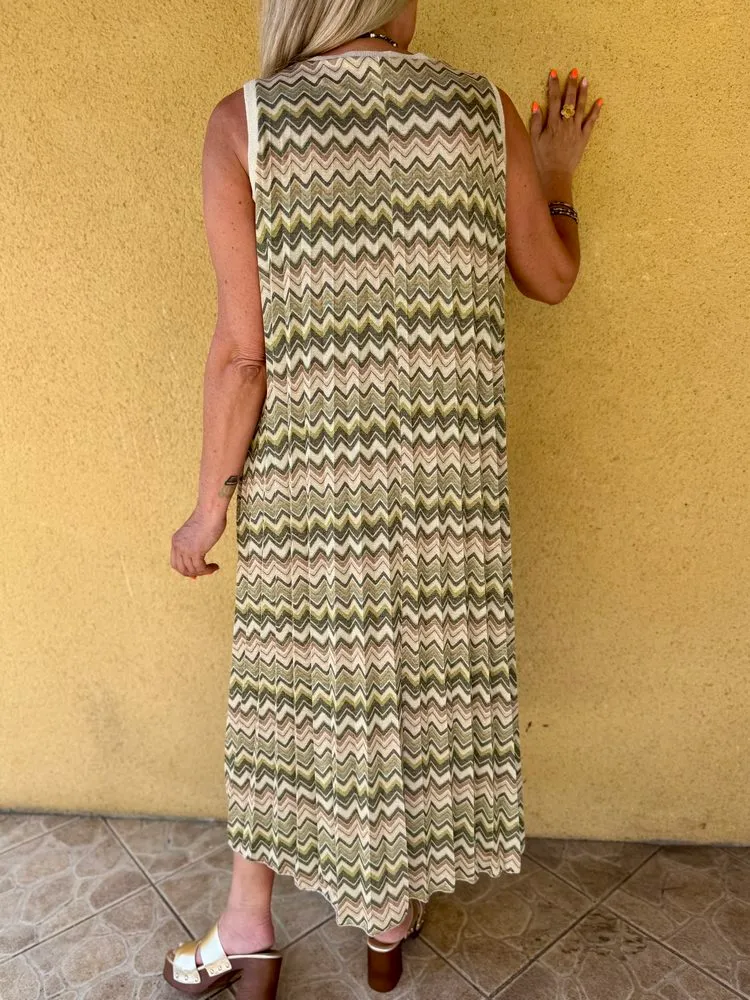 Robe plissée imprimée Luana kaki