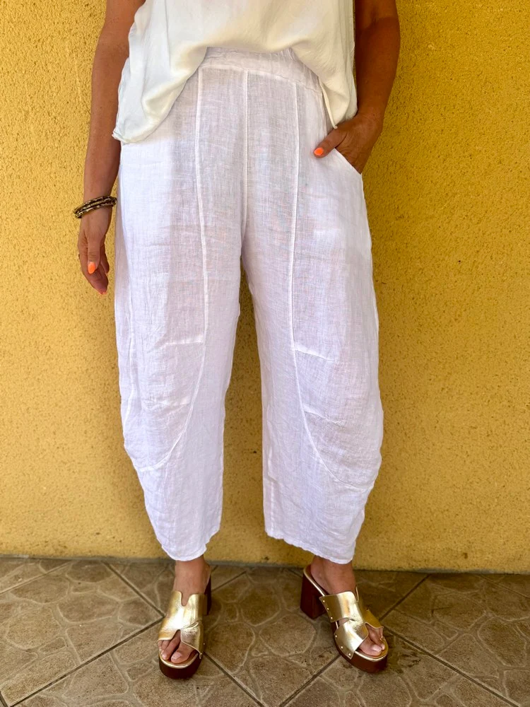 Pantalon barrel en lin Francesco blanc