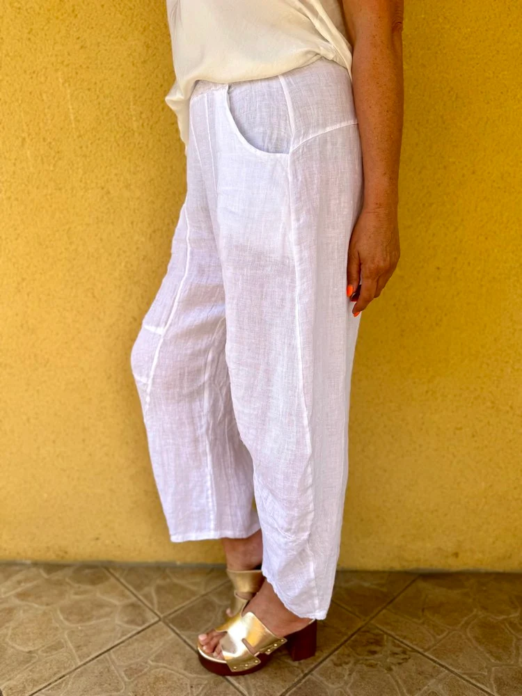 Pantalon barrel en lin Francesco blanc