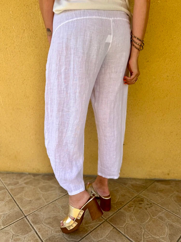 Pantalon barrel en lin Francesco blanc