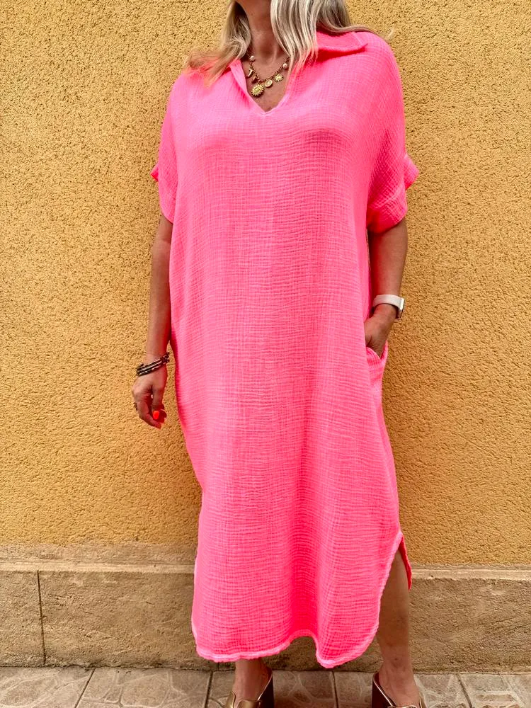 Robe en gaze de coton fluo Léana corail
