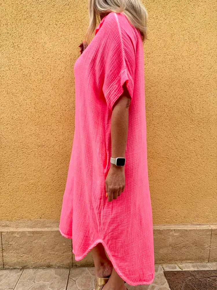 Robe en gaze de coton fluo Léana corail