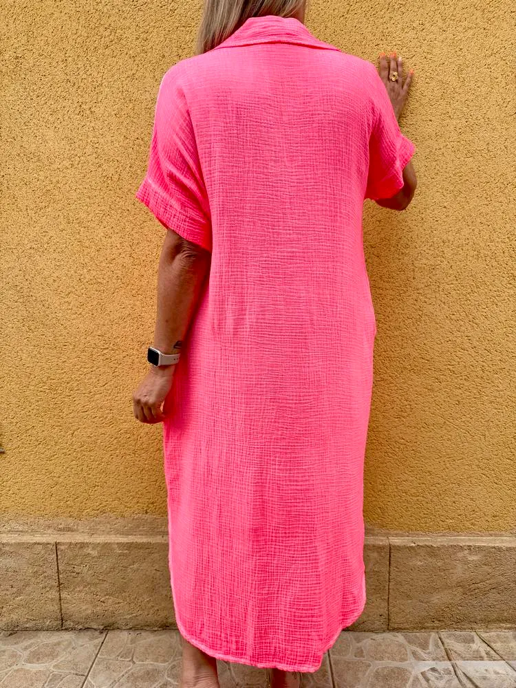 Robe en gaze de coton fluo Léana corail