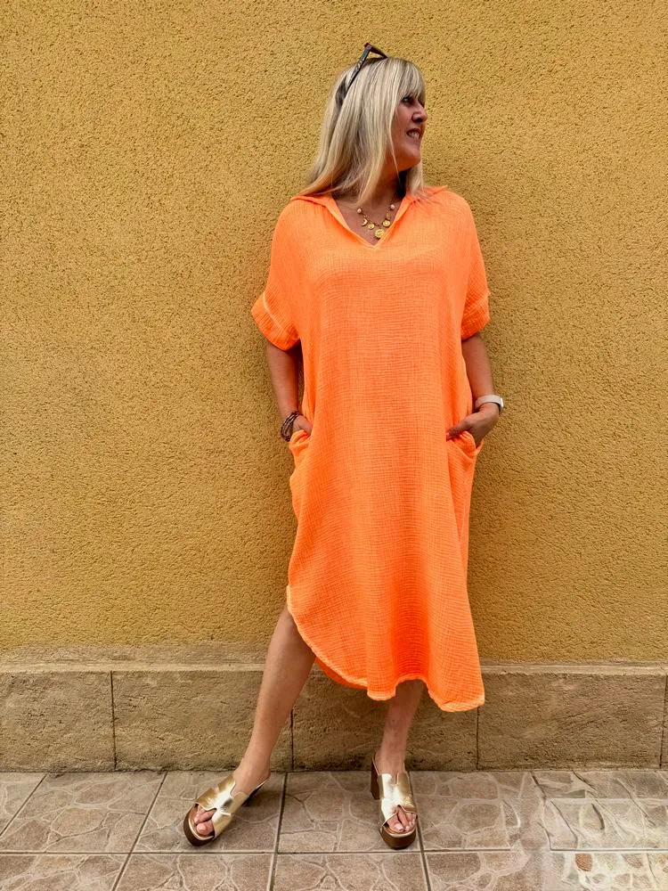 Robe en gaze de coton fluo Léana orange