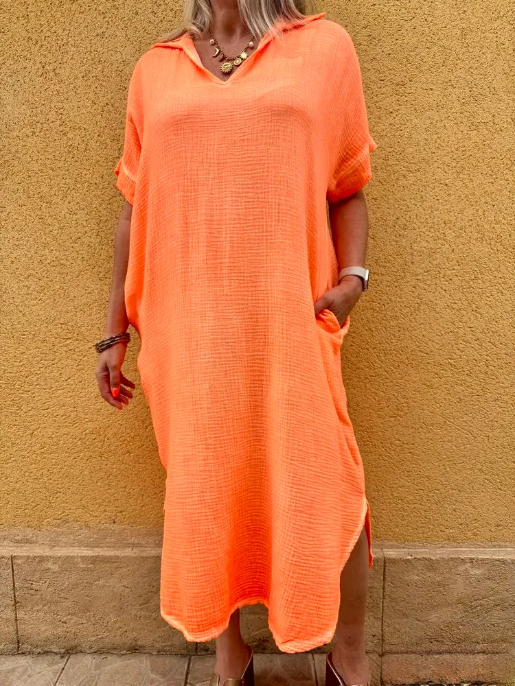 Robe en gaze de coton fluo Léana orange