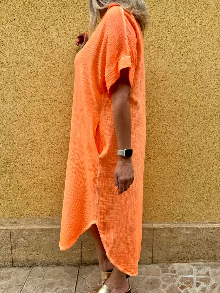 Robe en gaze de coton fluo Léana orange