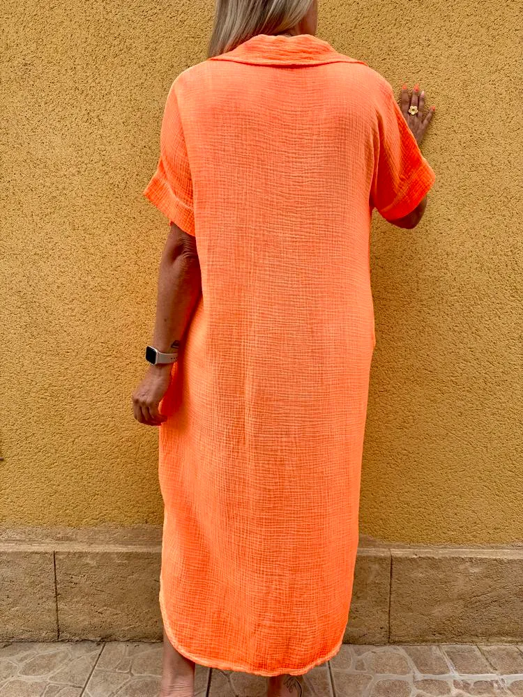 Robe en gaze de coton fluo Léana orange