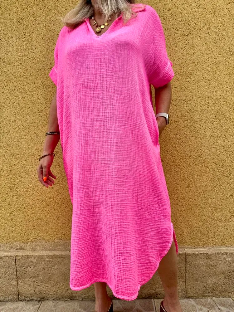 Robe en gaze de coton fluo Léana rose