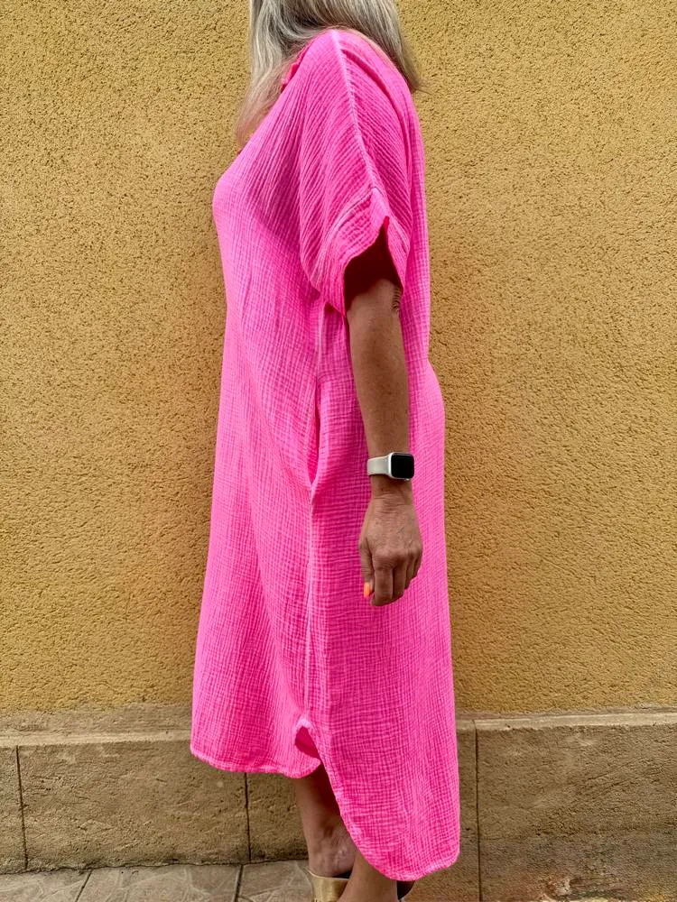 Robe en gaze de coton fluo Léana rose