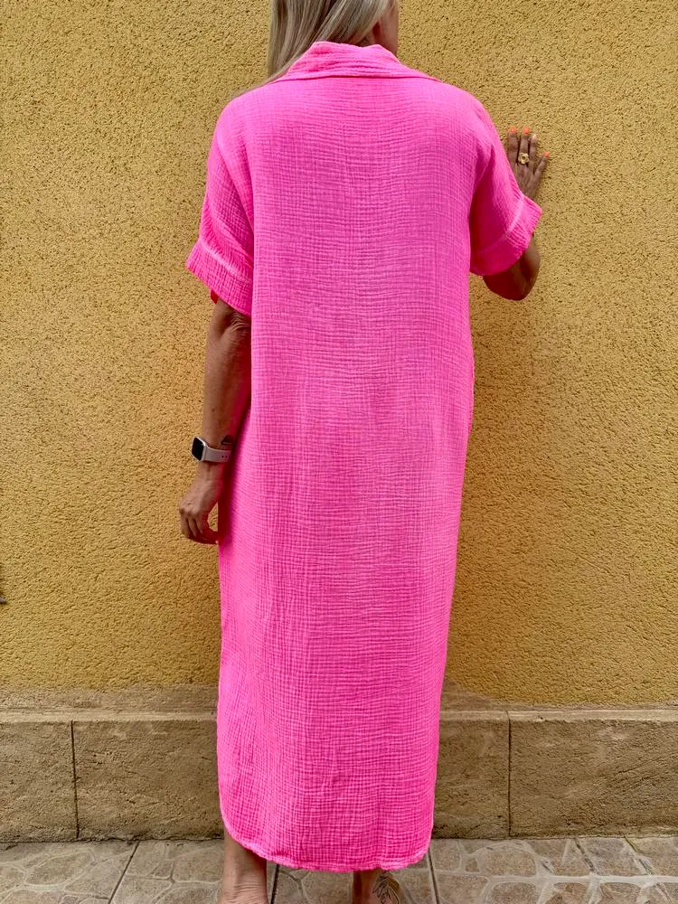 Robe en gaze de coton fluo Léana rose