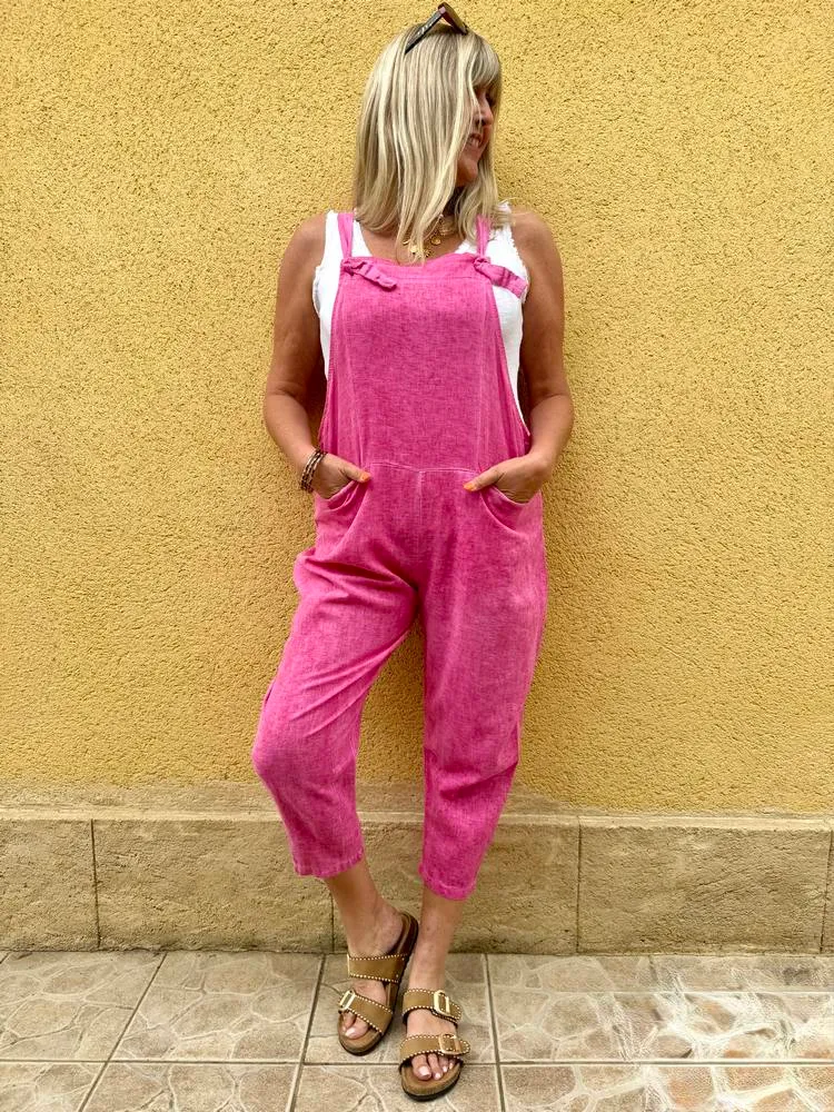 Salopette en coton et lin Alina fuchsia