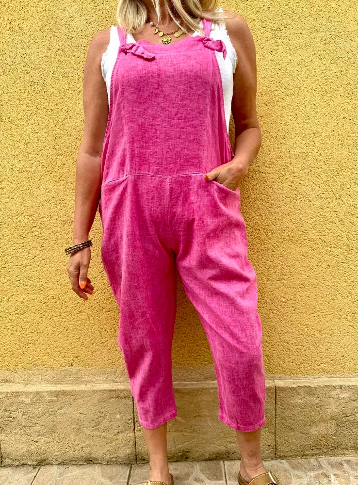 Salopette en coton et lin Alina fuchsia