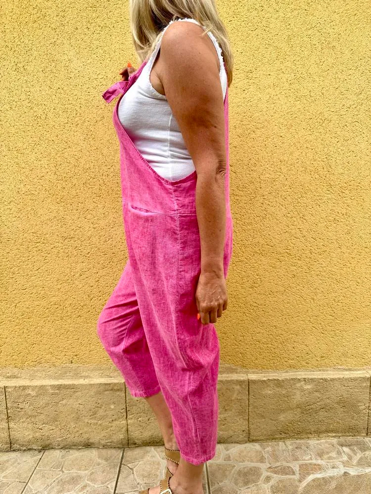 Salopette en coton et lin Alina fuchsia