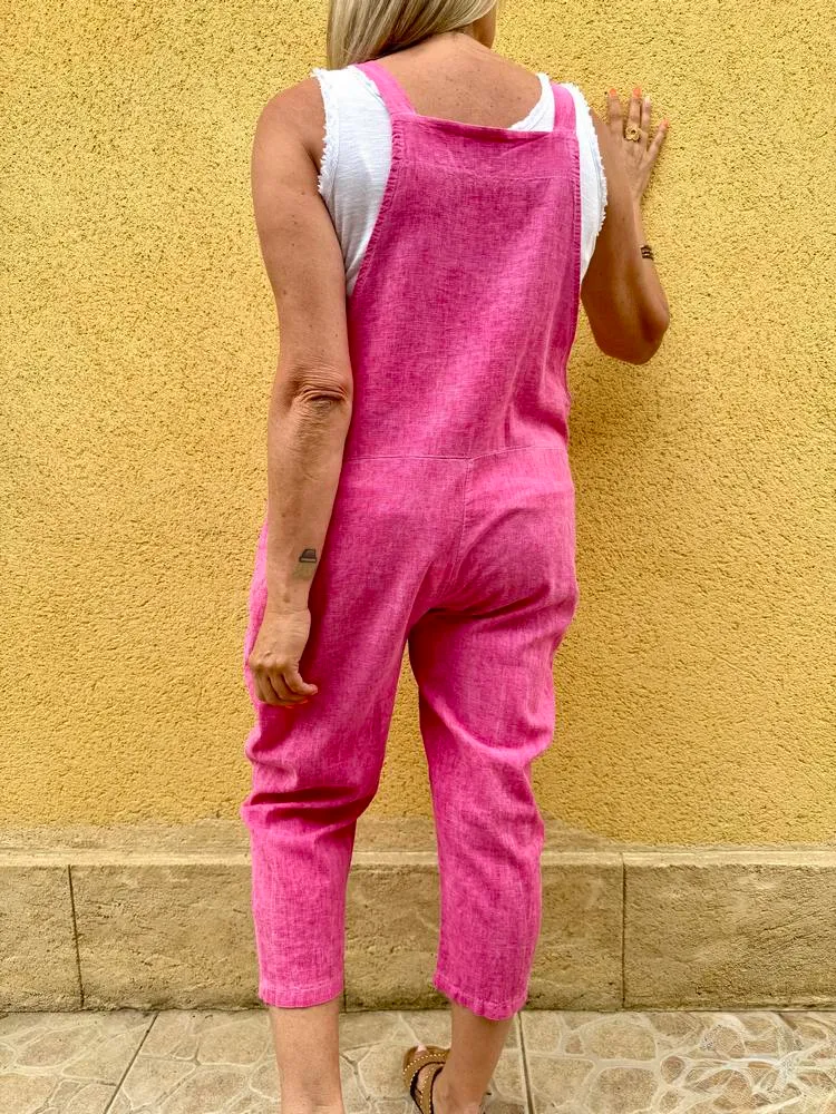 Salopette en coton et lin Alina fuchsia