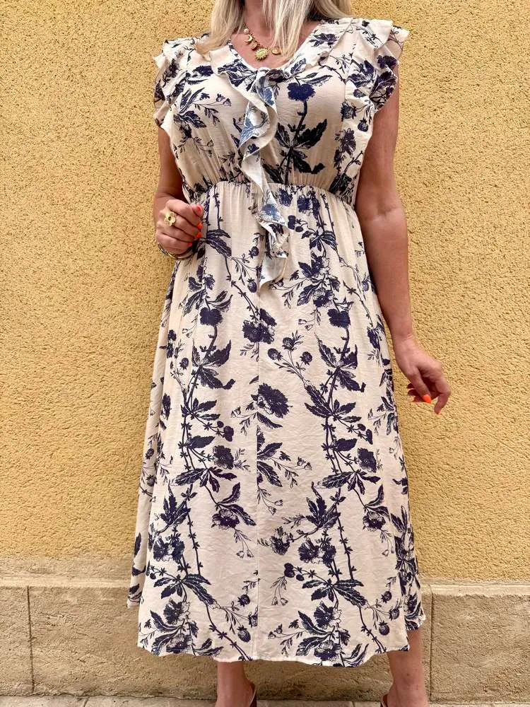 Robe imprimée Inès beige et noir