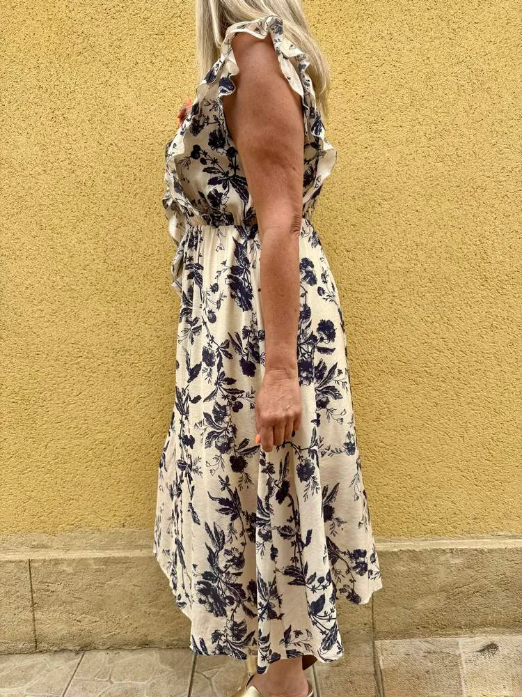 Robe imprimée Inès beige et noir
