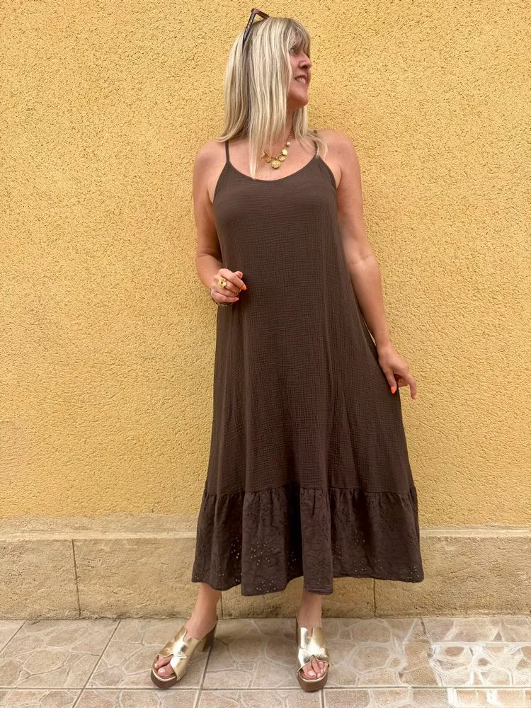 Robe en gaze de coton Gabriella chocolat