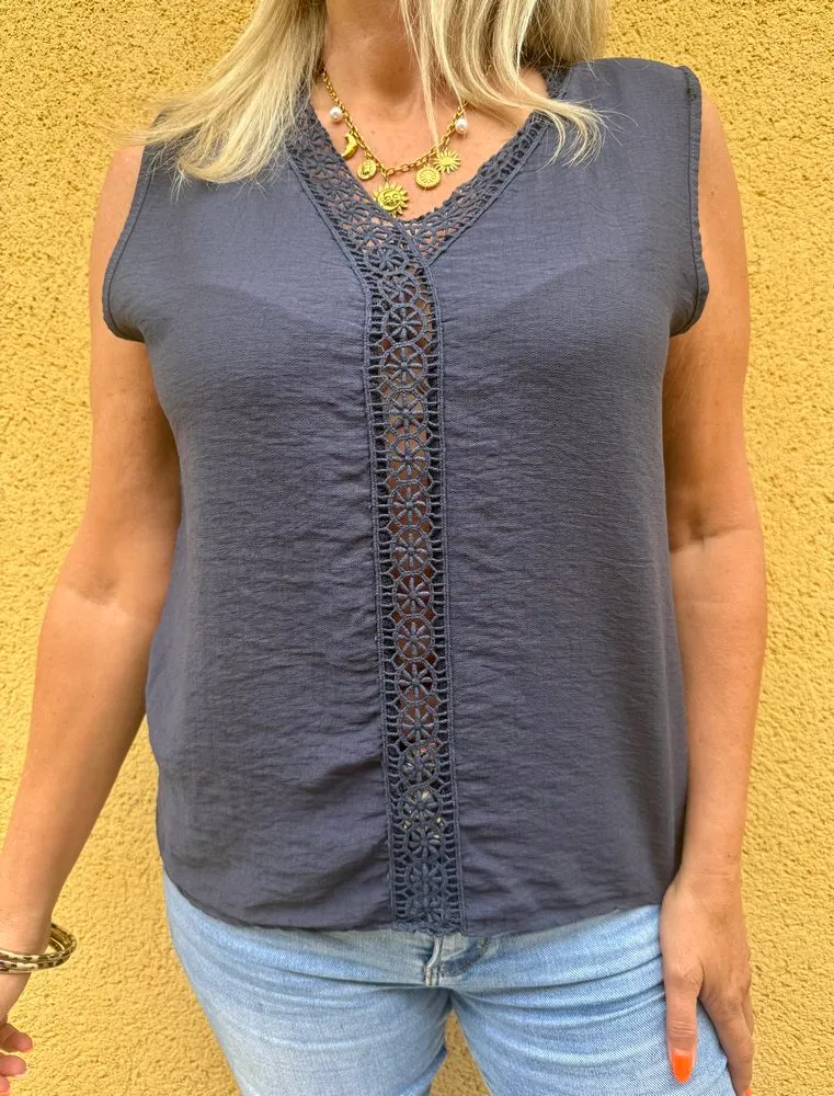 Teeshirt fluide en viscose Carlo bleu marine