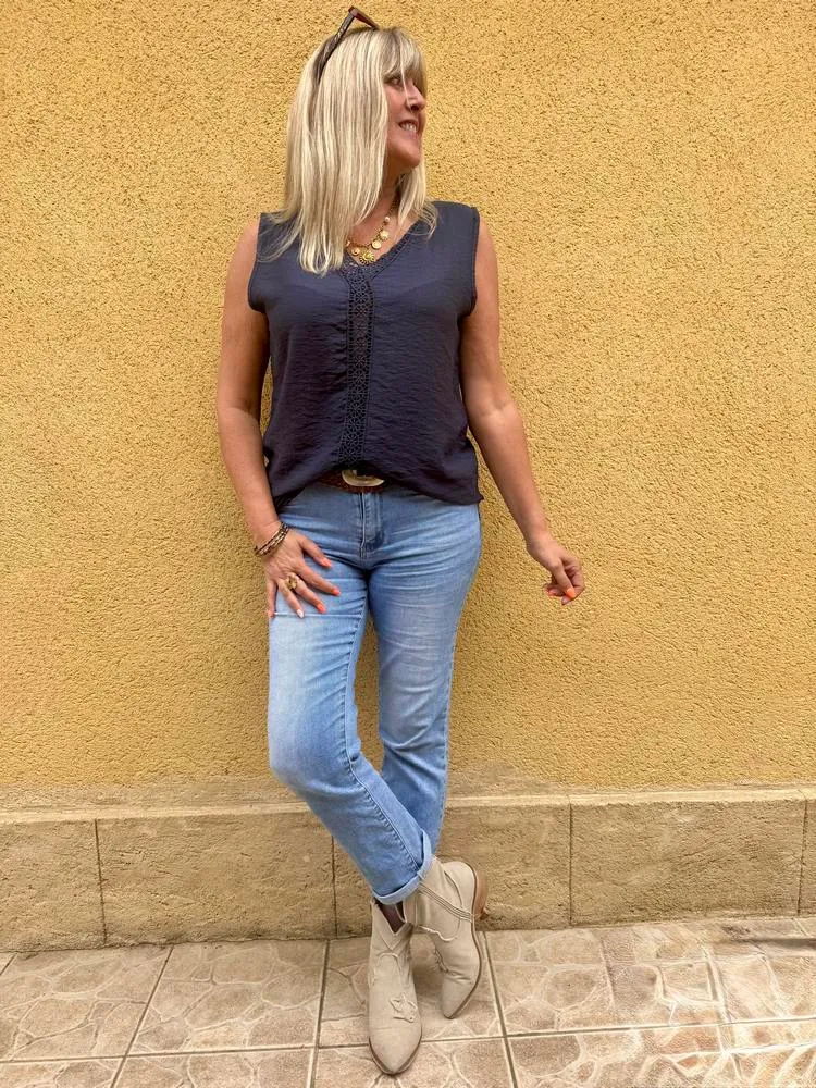 Teeshirt fluide en viscose Carlo bleu marine