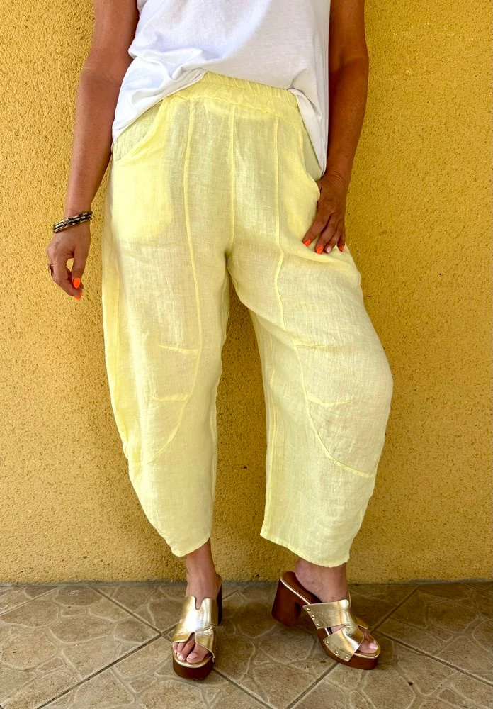 Pantalon barrel en lin Francesco jaune pâle