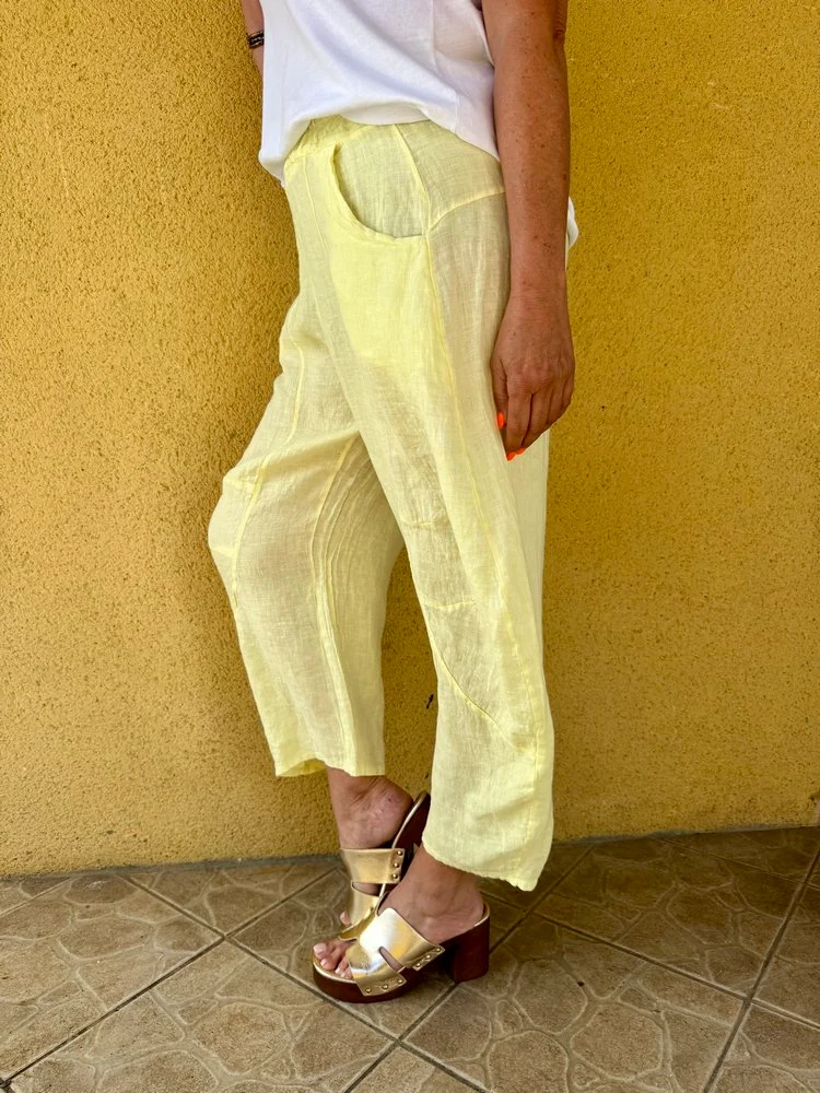 Pantalon barrel en lin Francesco jaune pâle