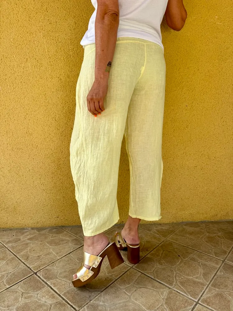 Pantalon barrel en lin Francesco jaune pâle