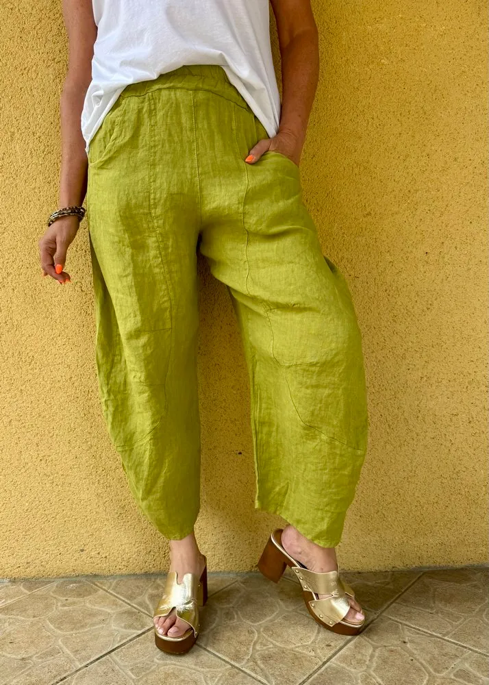 Pantalon barrel en lin Francesco vert olive