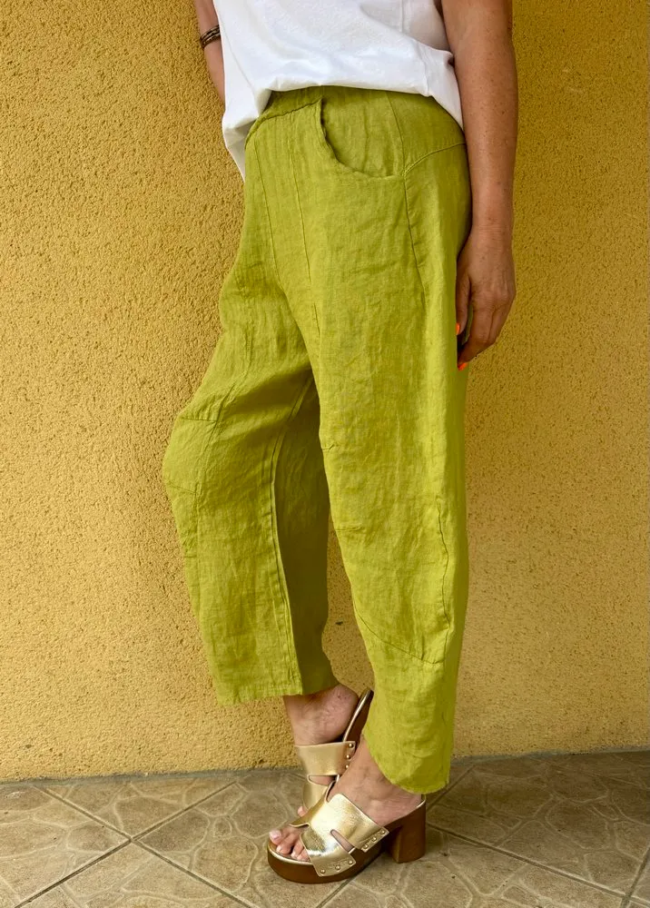 Pantalon barrel en lin Francesco vert olive