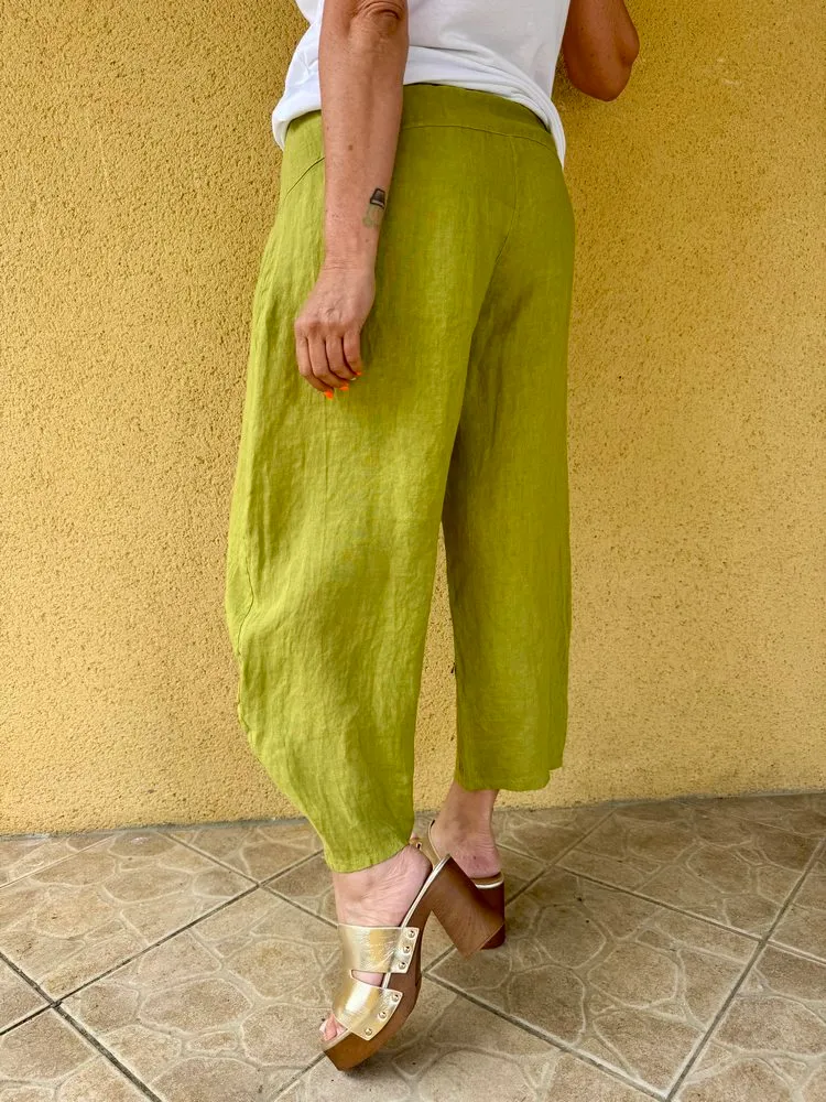 Pantalon barrel en lin Francesco vert olive