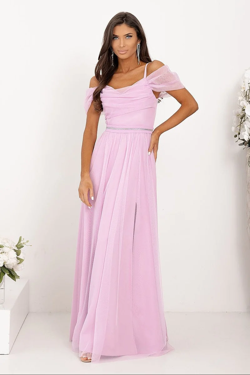 Robe pour invitée au mariage rose longue fendue