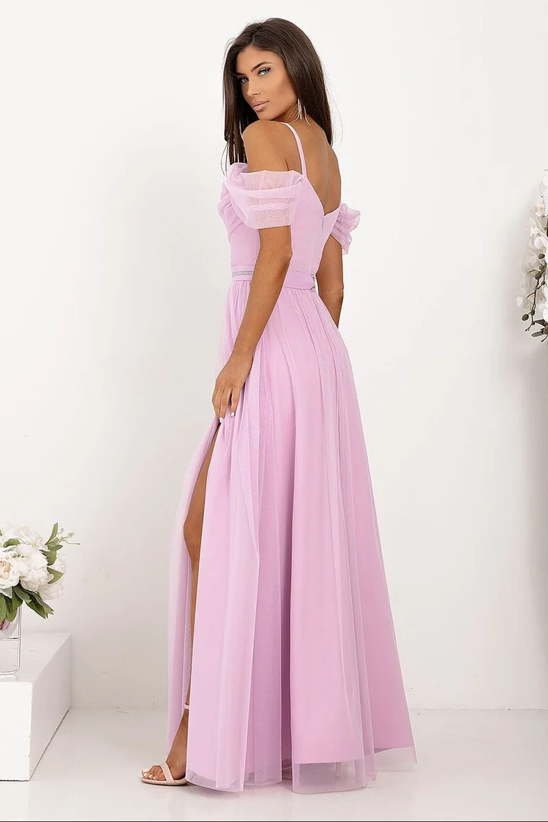 Robe pour invitée au mariage rose longue fendue