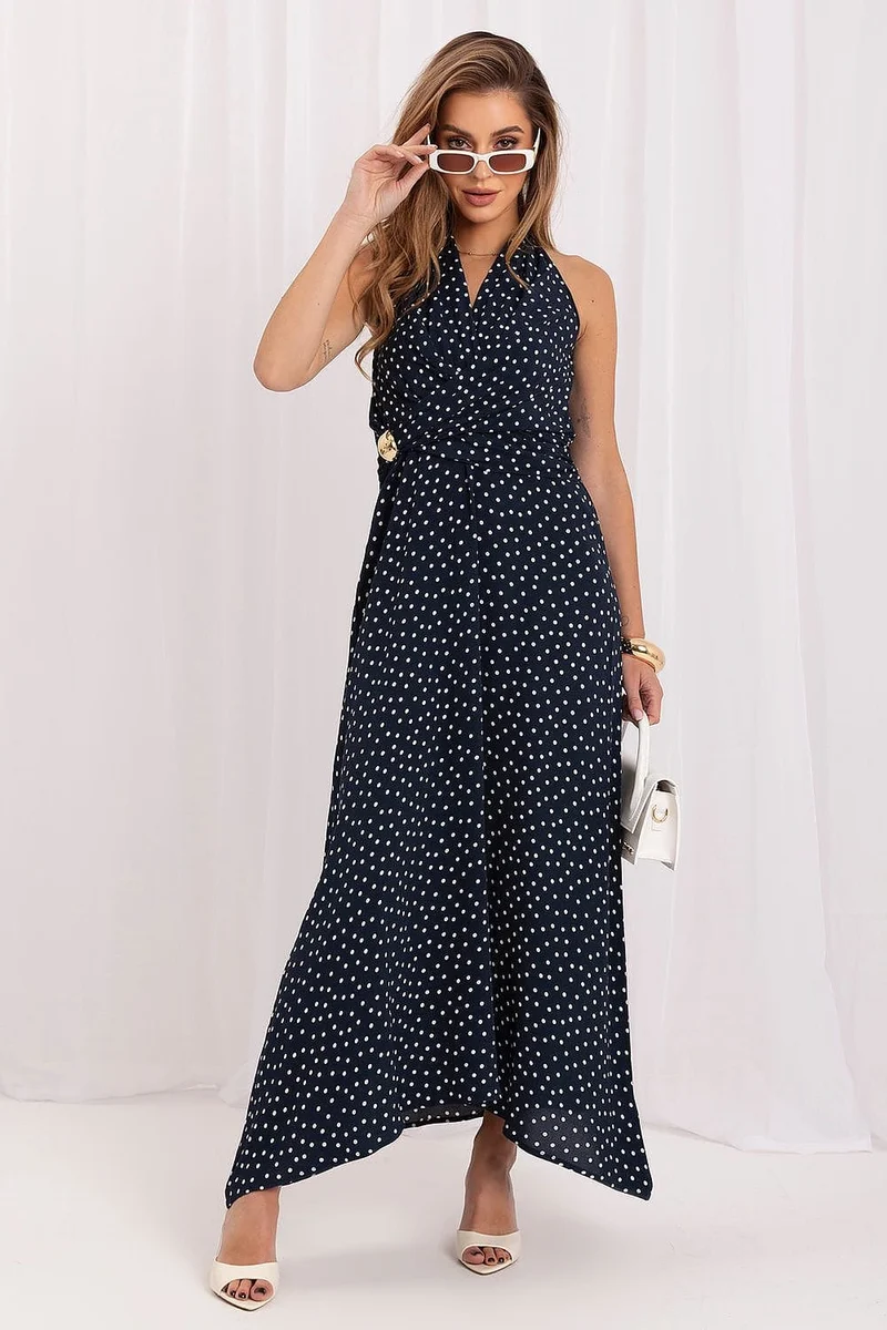 Robe été longue bleue sans manches fluide