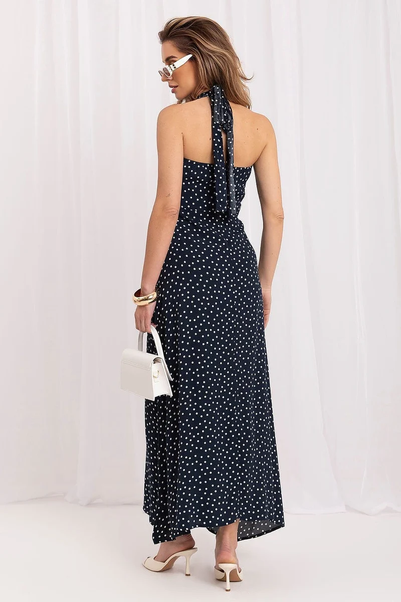 Robe été longue bleue sans manches fluide