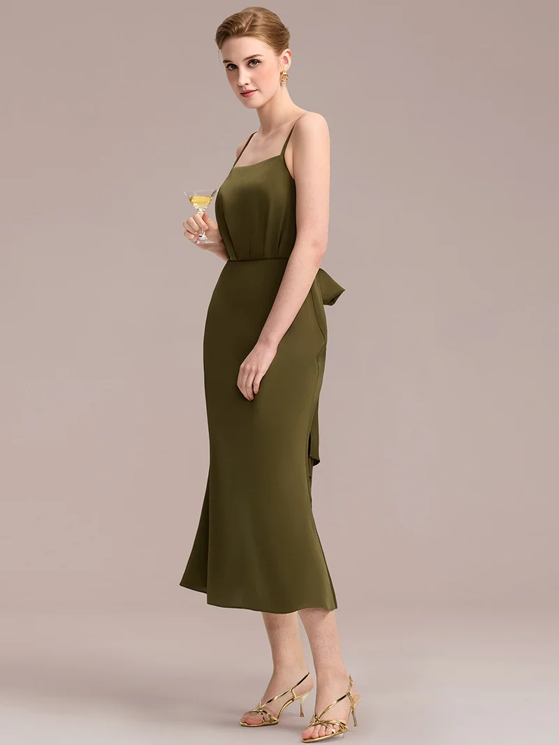 Robe D'invitée De Mariage Midi Olive À Fines Bretelles