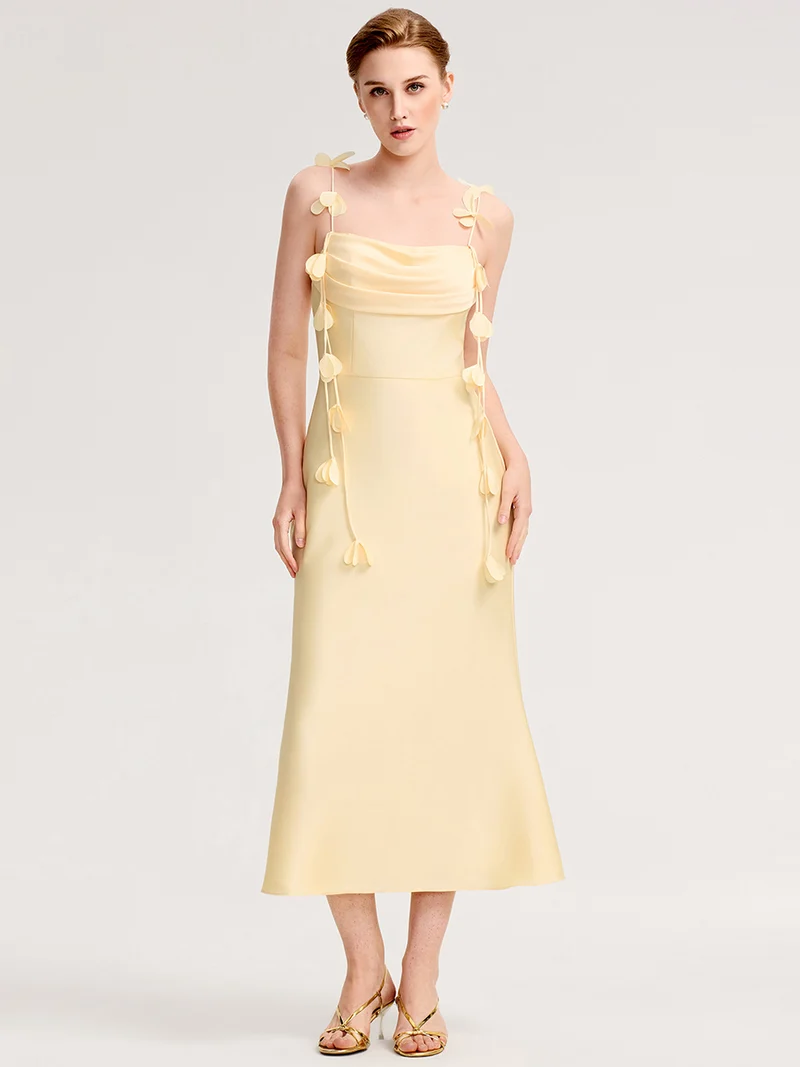 Robe d'invitée de mariage dos nu à bretelles fines et col drapé