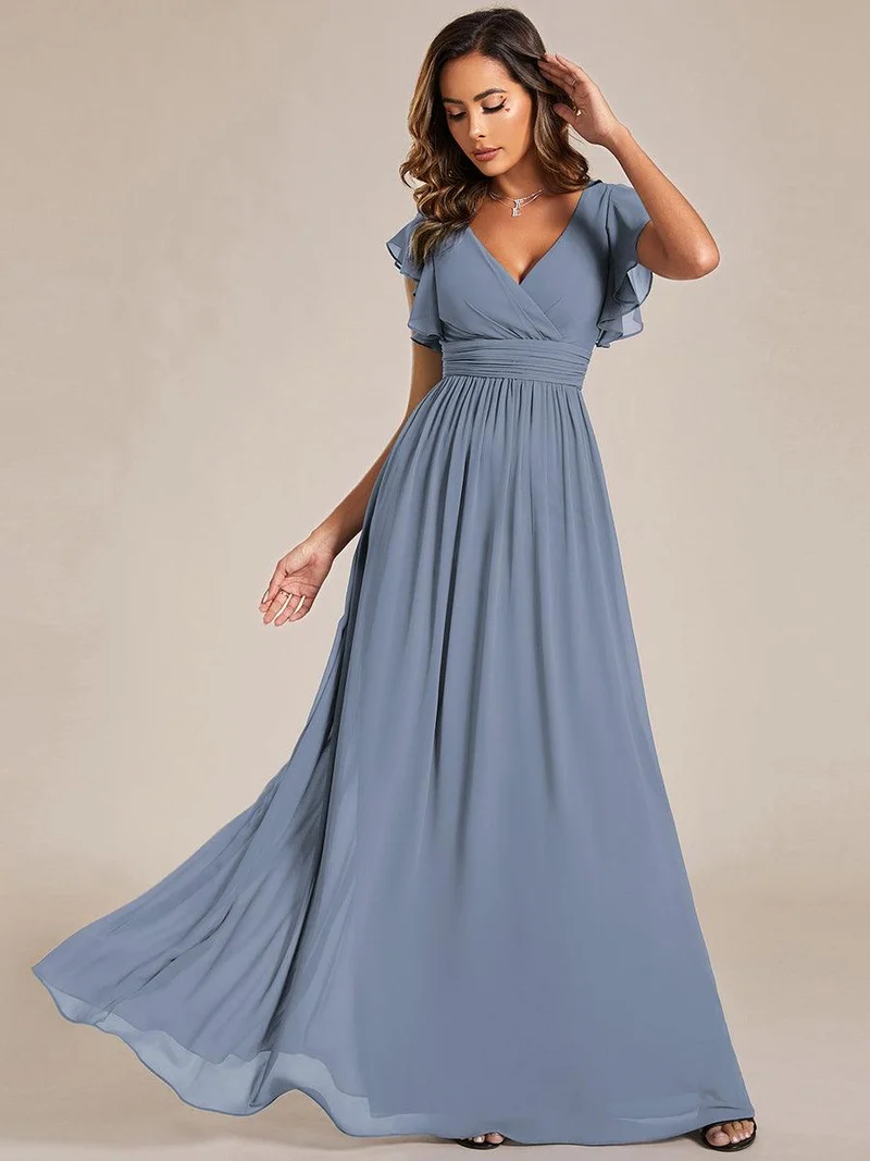 ever LILYANA|Robe de demoiselle d'honneur en mousseline avec manches volantées et dos découpé