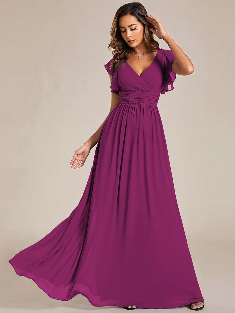 ever LILYANA|Robe de demoiselle d'honneur en mousseline avec manches volantées et dos découpé