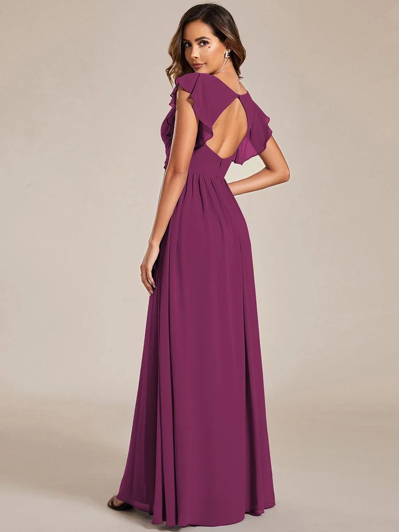 ever LILYANA|Robe de demoiselle d'honneur en mousseline avec manches volantées et dos découpé
