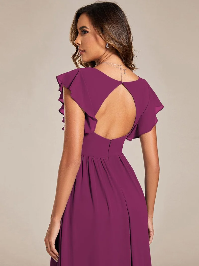ever LILYANA|Robe de demoiselle d'honneur en mousseline avec manches volantées et dos découpé