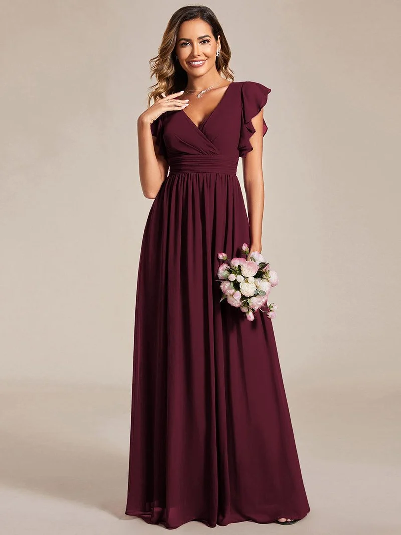 ever LILYANA|Robe de demoiselle d'honneur en mousseline avec manches volantées et dos découpé