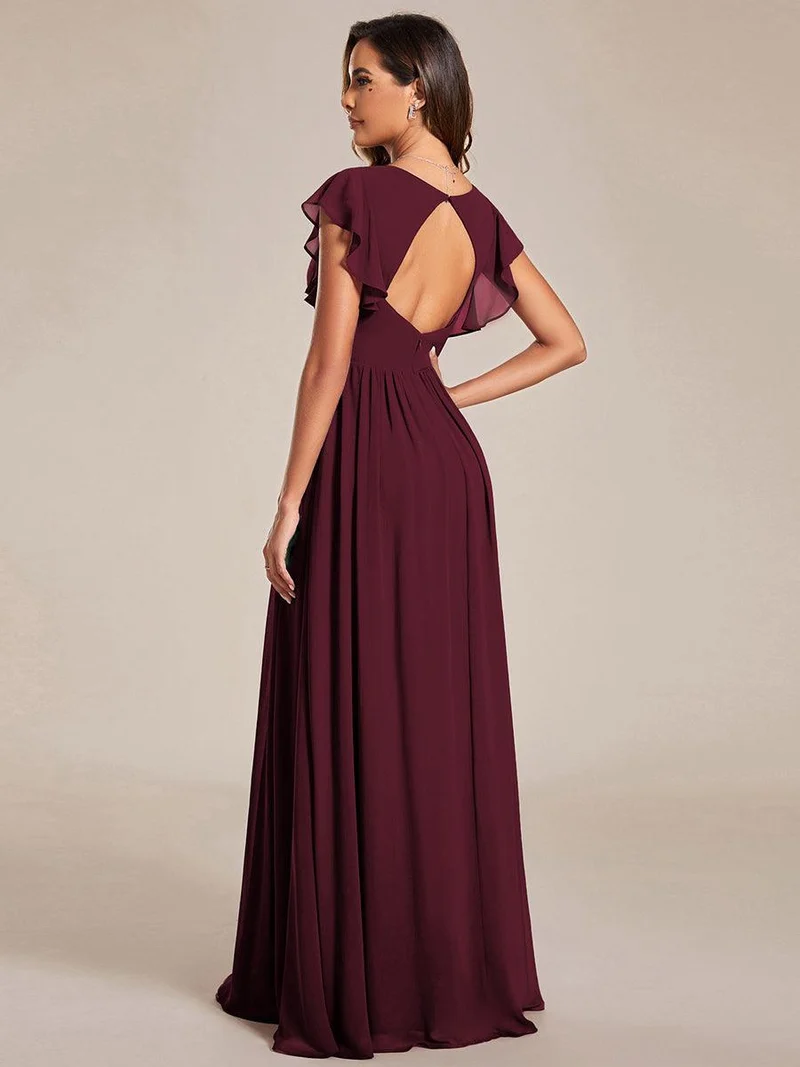 ever LILYANA|Robe de demoiselle d'honneur en mousseline avec manches volantées et dos découpé