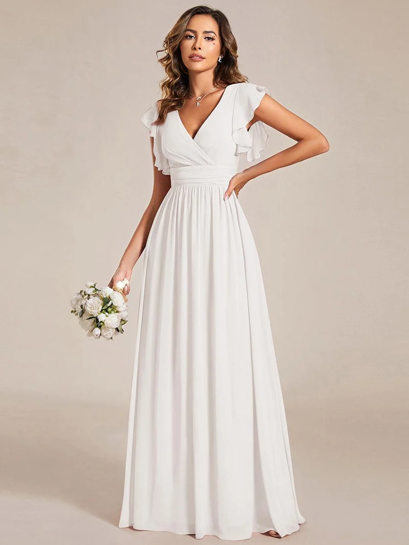 ever LILYANA|Robe de demoiselle d'honneur en mousseline avec manches volantées et dos découpé