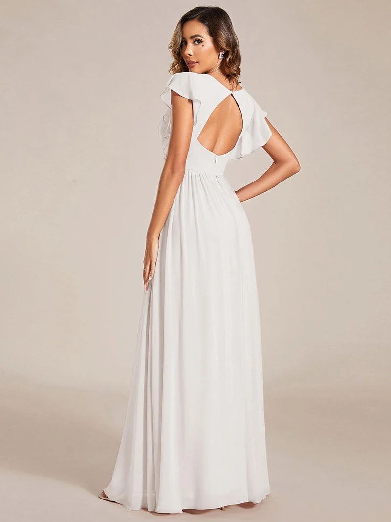 ever LILYANA|Robe de demoiselle d'honneur en mousseline avec manches volantées et dos découpé