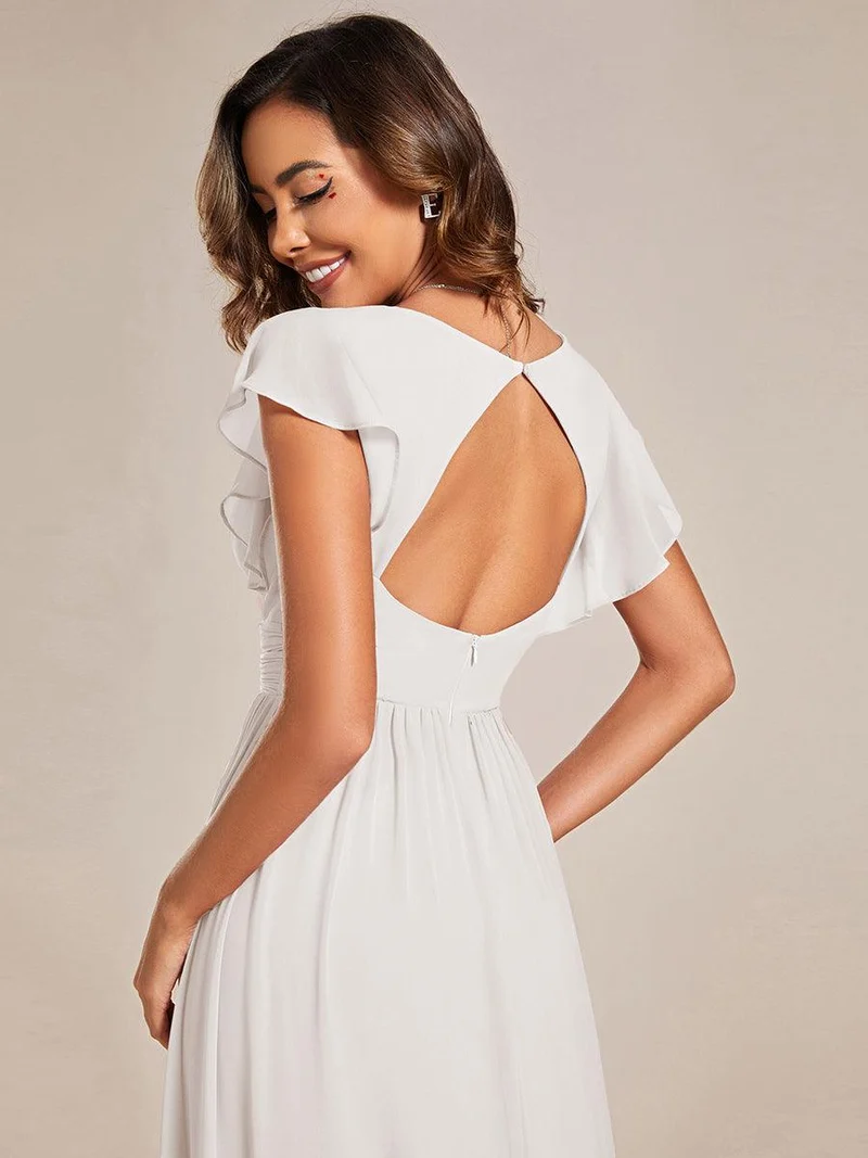 ever LILYANA|Robe de demoiselle d'honneur en mousseline avec manches volantées et dos découpé