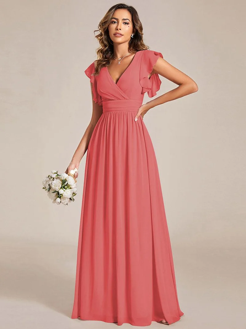 ever LILYANA|Robe de demoiselle d'honneur en mousseline avec manches volantées et dos découpé