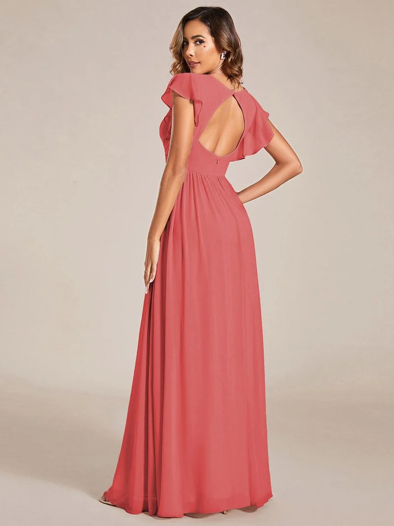 ever LILYANA|Robe de demoiselle d'honneur en mousseline avec manches volantées et dos découpé